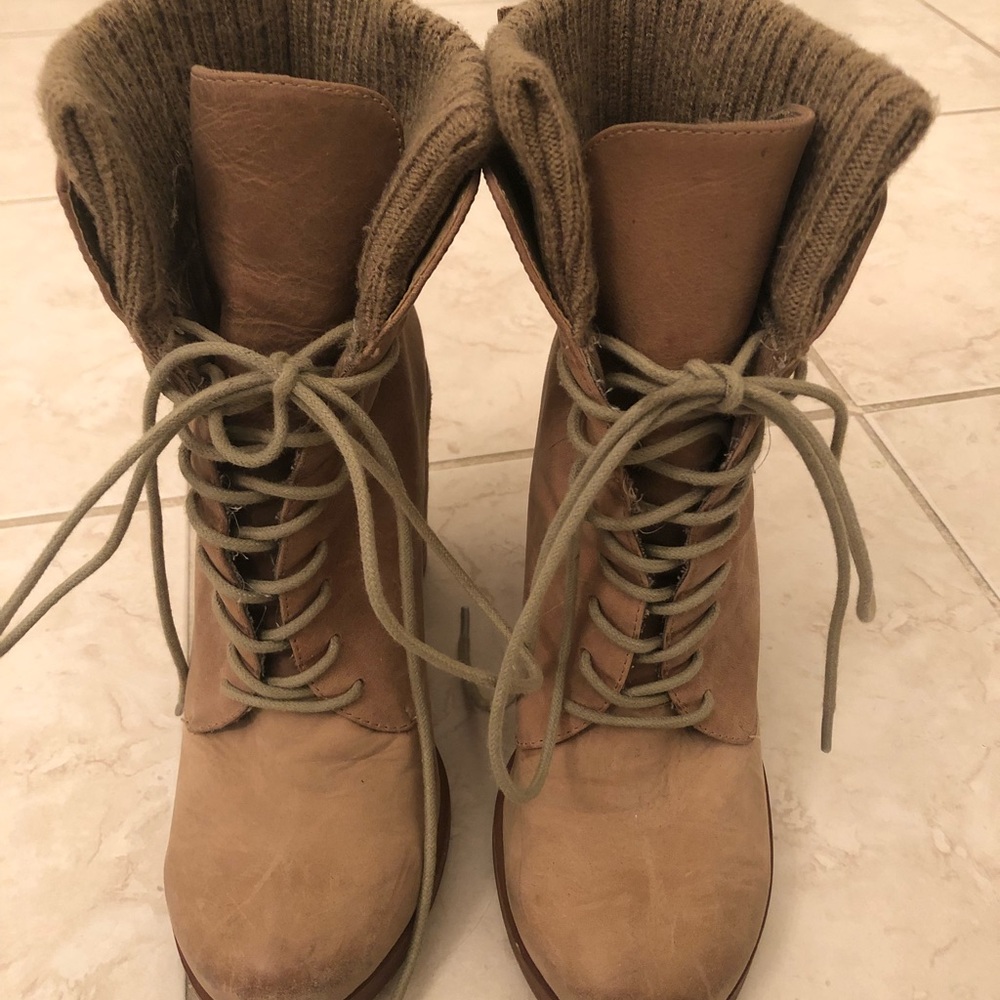tan lace up booties